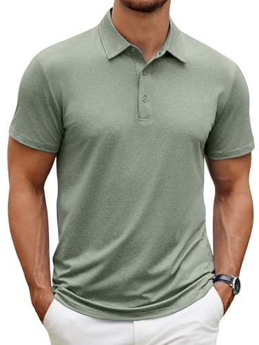 COOFANDY Polo da uomo, a maniche corte, traspirante, estiva, ad asciugatura rapida, sportiva, maglietta funzionale basic muscle Top, verde militare, L