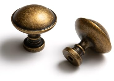 Antike Messing Schrankgriffe – Klassische Vintage Schubladenknäufe, Möbelgriffe für Küchenschränke, Badezimmerschränke und Kommoden, klassische Vintage-Griffe (5, Antike Messing, Knöpfe Typ D)