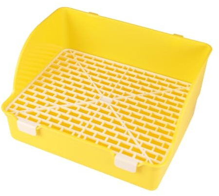 Sdlnklm Bac de Toilette pour Lapin, Mini-Maison de Toilette pour Rongeurs avec Matériau Robuste et Stable et Structure en Grille pour Chinchillas, et L, Jaune