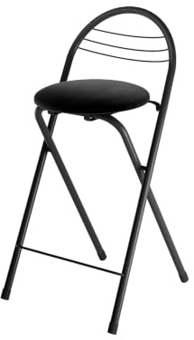Soayone Sgabello Bar Pieghevole con Schienale, 61 cm Sgabello Alto Cucina con Seduta Imbottita in Velluto Nero, Struttura in Metallo, Sedia Bar Salvaspazio per Cucina, Bancone e Isola, 1 Pezzo
