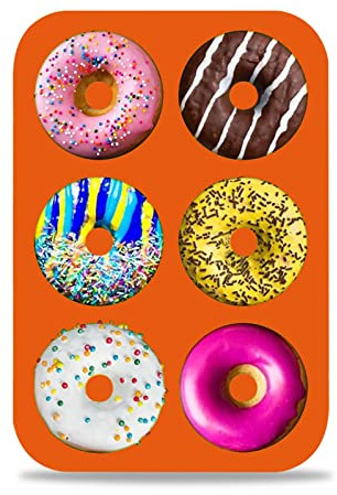 Beignet Cuisson au four, 6 Grilles Silicone Bake Moule Utilisation pour Faire Donut Gâteau Biscuit Bagels Muffins Chocolat (6 Grilles)