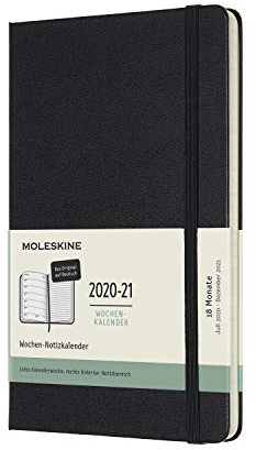 Moleskine - 18-Monats-Kalender/Planer 2020/2021, Taschenplaner auf Deutsch mit Wochenübersicht, Terminkalender mit festem Einband, Format Large/A5 13 x 21 cm, Farbe Schwarz, 208 Seiten