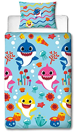 Baby Shark Song Reversible Duvet Cover Set with Matching Pillow Case Blue