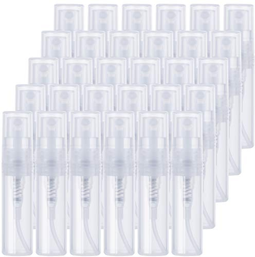 Phoetya 30 Stück 2Ml Mini Sprühflaschen Durchsichtig Tragbare Kunststoff-Parfümflasche Nachfüllbare Leere Parfümzerstäuber Make-up-Tool für Reisen im Freien Büro (Transparent)