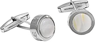 K JEWELS - PEARL Herren Manschettenknöpfe rund 925 Silber Perlmutt Bold Line, Silber 925 und Perlmutt