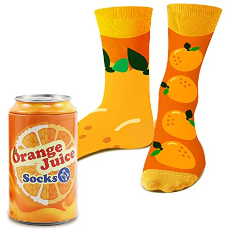 Funny Orange Juice Can Socks for Men Women Teenage Boys - Fun Novelty Gifts Silly Odd Crazy Funky Cool Food Sock for Dad Husband Grandad Uncle Valentines Fathers Day Birthday Christmas Gifts Ideas
