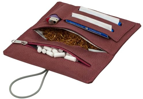 Simaru Tobacco pouch made of vegetable-tanned leather for 30 g tobacco pouch, genuine leather turner bag with filter compartment and plate holder, durable and robust (Panama)