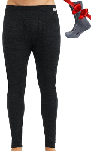 100% Merino Wool Base Layer Mens Pants - Thermal Underwear Long Johns (Large, 165 Charcoal Grey)