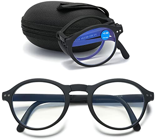 VEVESMUNDO Anti Blaulicht Lesebrillen Faltbare Damen Rund Retro Vintage Blaulichtfilter Lesehilfe Sehhilfe Brille mit Etui