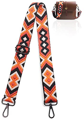 Taschengurt Bunter Schultergurt Tragegurt Breite 3.8cm Längenverstellbarer 75-135 cm für Schultertasche Tragetaschen,Silverblack Clasp,Orange/Schwarz