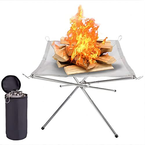 Nestling Portatile Pieghevole Esterno Campeggio Fuoco Pit, 42cm 304 Rete In Acciaio Inox Camino Picnic Fuoco Pit Legno Burning con Carry Bag per Patio, Camping Backyard