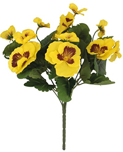 Blooming Artificial Outdoor and Indoor Plant, Weather Resistant, Faux Decorative Flowers, Easy Care, Perfect for Gardens and Patios (Pansy Bush) (Yellow) (28cm) (12 Pack)