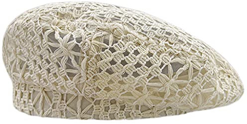 Weiche, leichte gehäkelte Baskenmütze für Damen, einfarbig, Baskenmütze, lässige modisches Kopfzubehör, beige
