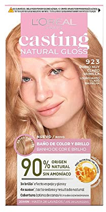 L'Oréal Paris Casting Natural Gloss, Farbbad und Glanz, optimale Abdeckung, mit pflegendem Conditioner mit Honig, ohne Ammoniak, Farbe: sehr hellblond, Vanille 923