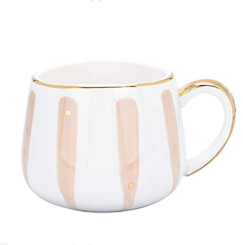 SuperglockT Kaffeetasse Keramiktasse mit Goldrand Espressotassen 320ml Teetasse Porzellan Kaffeebecher Geschenk für Frau Mann Geburtstag Valentinstag Muttertag Hochzeit (Rosa-Streifen)