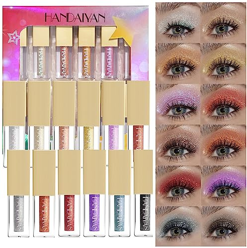 Gireatick 12-teiliges Flüssiges Glitzer-Lidschatten-Set, 12 Farben Metallic-Schimmer-Lidschatten-Make-up-Kit, um Lang Anhaltende Metallic-Glitzer-Schimmer-Naked-Eye-Looks zuKreieren