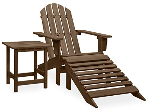 Gartenstuhl, Garten-Adirondack-Stuhl mit Ottomane und Tisch, massives Tannenholz, braun, mit Farbe: Braun