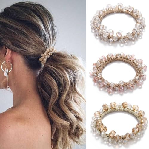 Generse Haargummis, Strass, Pferdeschwanz-Halter, Perlen-Set, Haargummis, elastische Haarbänder, Haarschmuck für Damen und Mädchen (3 Stück)