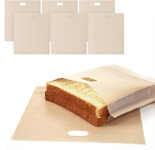 Reusable Nonstick Toaster Bags, 6 Pack - BPA Free Toastie Bags for Toaster, Microwave & Grill - Easy to Open and Clean (16X16.5CM)