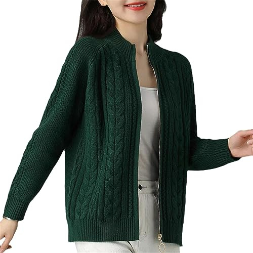 Ownwfeat Dam halv hög krage dragkedja stickad cardigan jacka långärmad koftor tjock tröja, Mörk En8, S