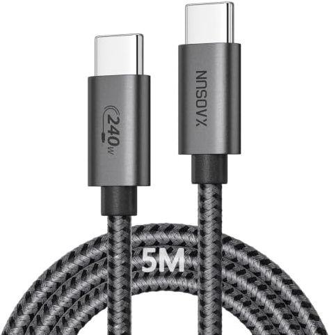 XAOSUN 240W USB C auf USB C Kabel 5M, PD 3.1 (48V/5A) USB C Schnellladekabel,Nylon Geflochten & Emarker 2.0 Ladekabel Kompatibel mit iPhone17/16/15, Macbook Pro/Air,iPad Pro/Air,Samsung Galaxy,Switch