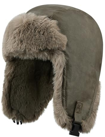 Clakllie Wasserdicht Kunstleder Fliegermütze Trappermütze Vintage Wintermütze mit Ohrenklappen Warme Fellmütze Unisex Bomber Hut Russenmütze,DPL1-Dark Gray