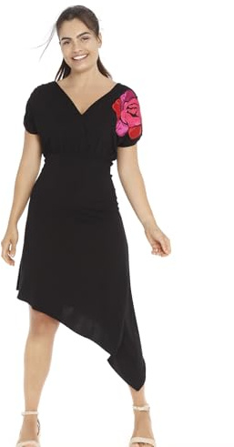 Mamatayoe Abito Purpurea da Donna, Nero, XL, Midi, Orlo Asimmetrico, Reversibile, Motivo Floreale