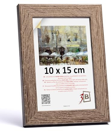 3-B Bilderrahmen HIT - Dunkel Braun (Nussbaum mit optischer Holzmaserung) - 10x15 cm - Holzrahmen, Fotorahmen, Portraitrahmen mit Acrylglas