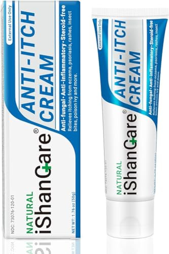 iShanCare® Anti Itch Cream, Maximum Strength Instant Itch Relief for Rash, Eczema, Bug/Mosquito Bites, Psoriasis, Poison Ivy, Dermatitis, Soothing Moisturizer for Dry, Sensitive Skin