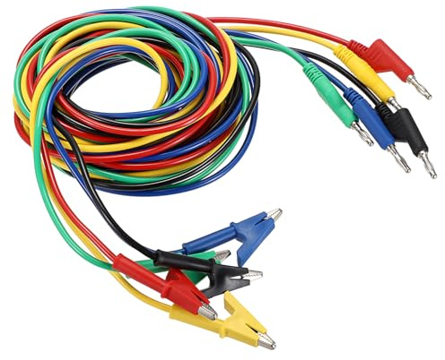 IGNPION 5pcs 4mm cordons de test fiche banane à pinces crocodile alligator clip 15A câbles de test pour multimètre,voiture, longueur de 3m