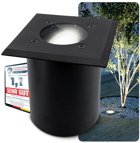 SSC-LUXon JUAVI Bodenleuchte Einbau aussen schwarz schwenkbar quadratisch - dimmbare Außenleuchte Garten mit GU10 LED neutralweiß 7W