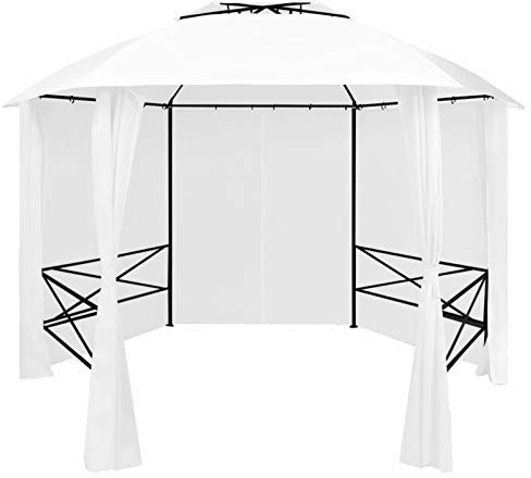 Chaduof Gartenzelt mit Vorhängen, Pavillon, Partyzelt, Gartenpavillon, Faltpavillon, Rennzelt, Anstellpavillon, Zelt Garten, 360x312x265 cm Weiß 180 g/m²