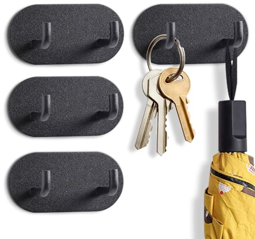 LELE LIFE 4 ganci adesivi per montaggio a parete, ganci adesivi decorativi per chiavi, nessun danno, ganci per appendere asciugamani, cappelli, cappotti, ganci a L, nero