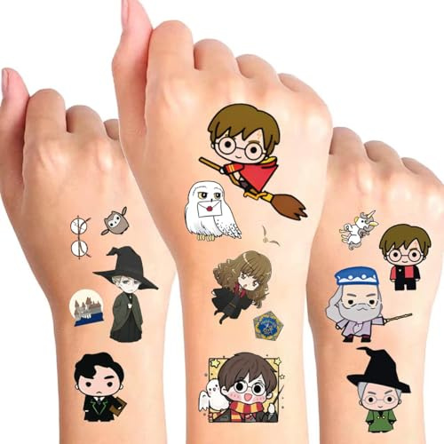 Temporäre Tattoo Set Fans Tattoos für Potter,4 Blätter tattoos Aufkleber Stickers für Geschenktüten geburtstag Mitgebsel Mädchen Jungen