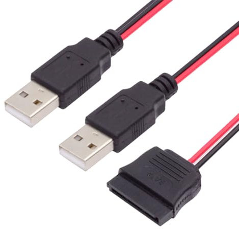 xiwai Cable adaptador dual USB 2.0 a SATA de 15 pines CC 5 V fuente de alimentación para disco duro SATA HDD SSD de 2.5 pulgadas, 1 pie