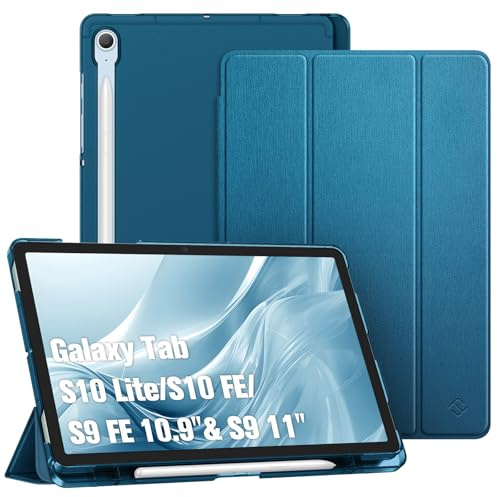 Fintie Hülle für Samsung Galaxy Tab S10 Lite/S10 FE/S9 FE 10.9&S9 11 | Schlank Dreifach-Ständer Tablet Schutzhülle mit Transluzenter Rückseite, S Pen Halter, Auto Sleep/Wake, Pfauenblau