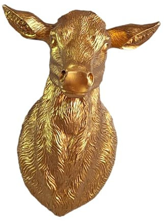 Milageto Skulpturvase aus Kunstharz, zur Wandmontage, Moderne Wanddekoration, Tierkopf-Wandkunst fürs Bauernhaus, Gold