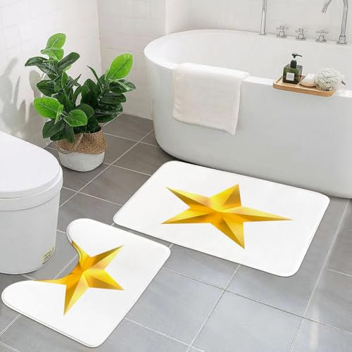 AELKSP Badezimmerteppich Set 2 Teilig,Gelber, einzelner Goldener Stern auf Nat's Celebration-Hgrund,rutschfest Waschbar Badvorleger Set,Saugfähig Badematte Badteppich Set mit