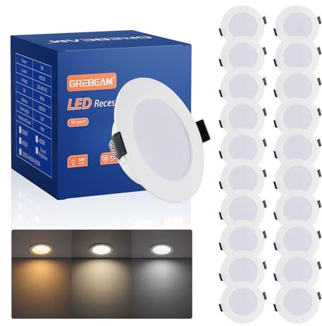 Grebeam 20er 7W Set LED Einbaustrahler 230V Flach 3 Farbtemperaturen 3000K-6000K IP44 LED Spot 230v, Ø95-110mm Loch Spot Deckenspots Außen Langlebig & Flammhemmend