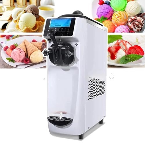 WhAeoy 1150W Commercial Ice Cream Machine (14-16L/H), Desktop Single Head Ice Cream Machine, with LCD Opera-Tion Screen, Low Noise/Energy Saving, Can Be Kept Fresh for 7 Days, For Cafes,A