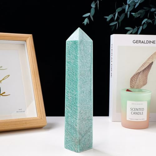 LIJUCAI 1 Pieza de Piedra Natural con Punta de obelisco de Cristal para decoración del hogar, Regalo, amazonita, 400,500 g