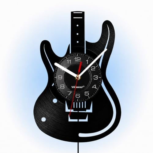 Orologio LED luminoso in vinile Viiluuxr, a batteria, 30 cm, strisce LED, chitarra, gaming, decorazione, camera, luce notturna, silenzioso, sala musica, ambiente