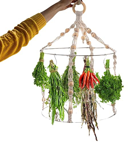 Vitsrisea Secador de Hierbas – Secador de Hierbas Colgante con diseño Bohemio, Doble | Soporte de Secado de Flores de con 15 Ganchos de Acero Inoxidable, Soporte para secar Hierbas de Estilo Bohemio