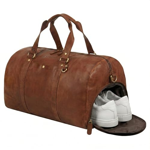 STILORD Ventura läder weekendväska för herrar & damer stor med skofack som saunaväska elegant sportväska XL läkarväska läder operationsväska resväska handbagage äkta läder Farbe:Brandy-konjak