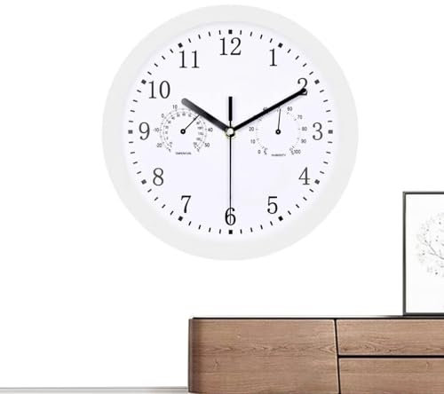 yakermur Orologio da parete per esterni, resistente alle intemperie, per esterni, con termometro e igrometro, orologio da parete radio nero e bianco, impermeabile, moderno, con & igrometro, silenzioso