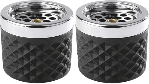 APS Windaschenbecher/Sturmaschenbecher aus verchromtem Metall, gefrostetes Glas, mit Bajonettverschluss, Ø 9,5 cm, 8 cm Höhe, schwarz (Packung mit 2)