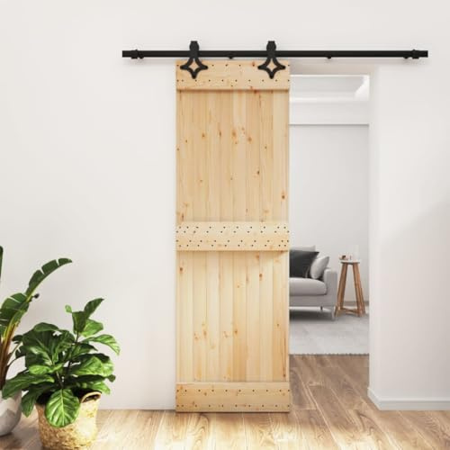 Porte Coulissante en Pin avec Kit de Rail, Porte à Décoré de Grange Intérieur Suspendue pour Cuisine Salle de Bain et kit de quincaillerie 70x210 cm pin massif