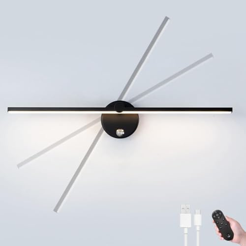 LOGT LED Akku Spiegelleuchte mit Fernbedienung und Touch Schalter Dimmbar Wandlampe Schwenkbar,Kabellose Bad Spiegellampe 40CM Ohne Stromanschluss Wandleuchte Batteriebetrieben Drehbar Bildleuchte