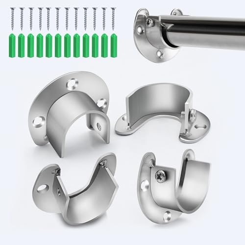 4PCS Wardrobe Rail Bracket Curtain Pole Brackets - TRACOMPAN Wardrobe Rails and Fittings for 25mm Wardrobe Pole and Fitting | Fittings Flange Rail Rod Holder with Screws | Wardrobe Rail Hanger Bracket