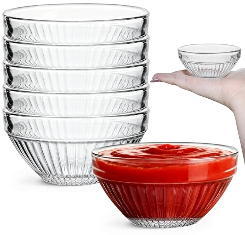 Wieat Dipping Bowl, 6 Pcs Small Condiment Pots, Reusable Mini Dipping Bowls, Clear Glass Serving Bowls for Relish, Sauces, Spices, Snack, Dipping, Jam, Creams